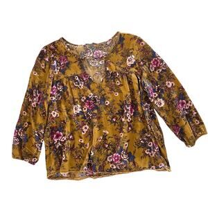 American Eagle Blouse S Mustard Pink Floral soft flowy comfort summer top shirt